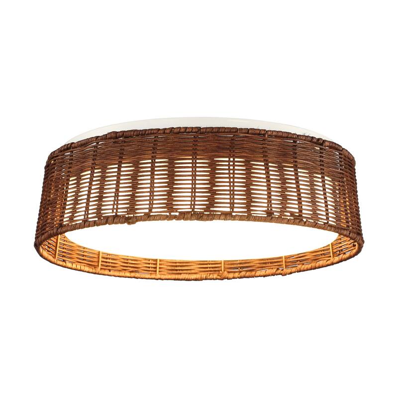 17" Boho Brown Rattan LED Flush Mount Ceiling Light