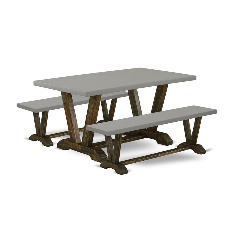 East West Furniture 3 Piece Dining Room Set - 1 Dining Table and 2 Benches(Finish Options) - V2-796