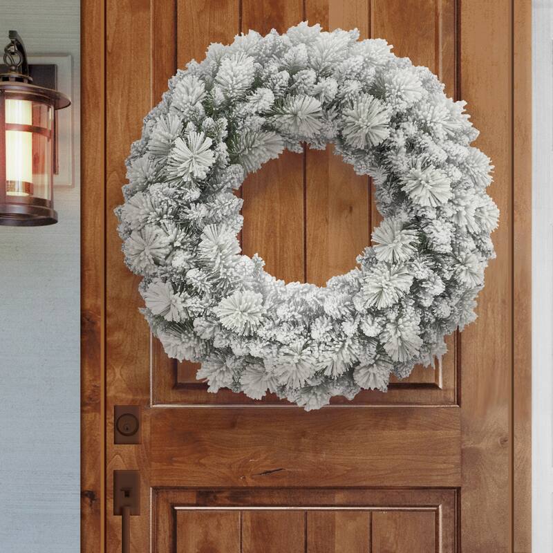 Puleo International 32" Flocked Spruce Wreath - Green