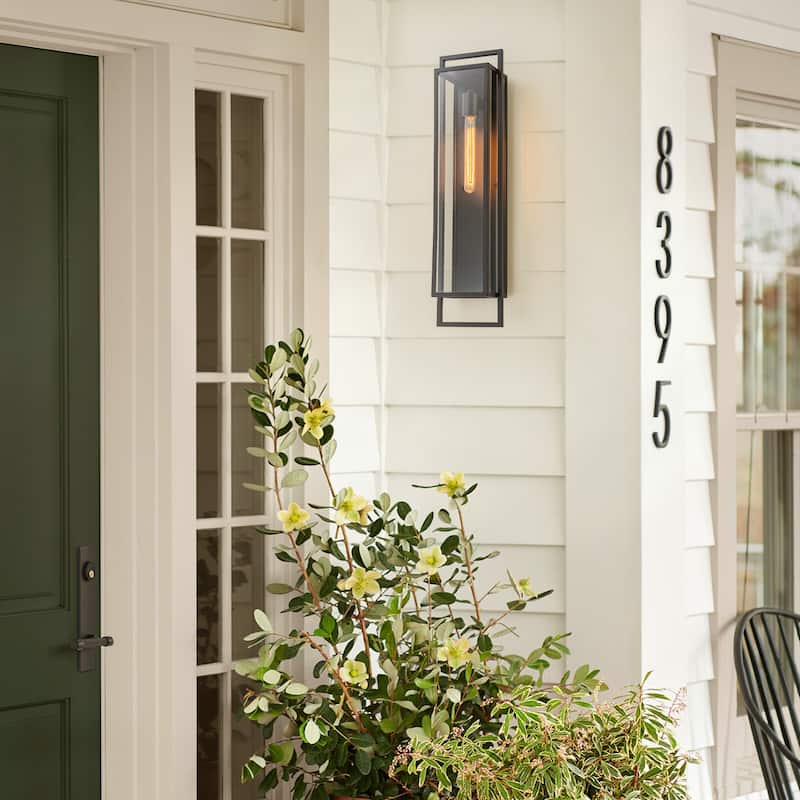 Rennnsan 1-Light Matte Black Rectangular Iron IP23 Outdoor Wall Sconce for Patio