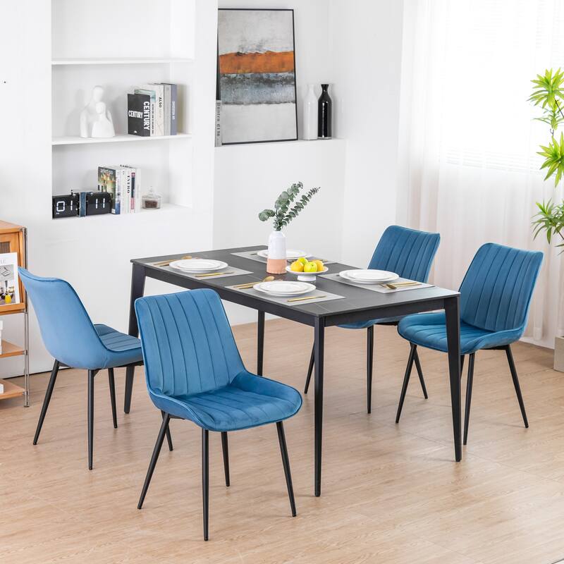 XINMICS Mid-century Modern Dining Chairs, Velvet Upholstered Metal Side Chair, Set of 2/4/6 - set of 4 - Blue