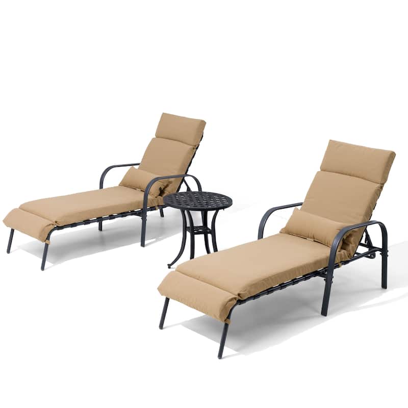 Outdoor Adjustable Patio Chaise Lounge Chair with Side Table Cushion