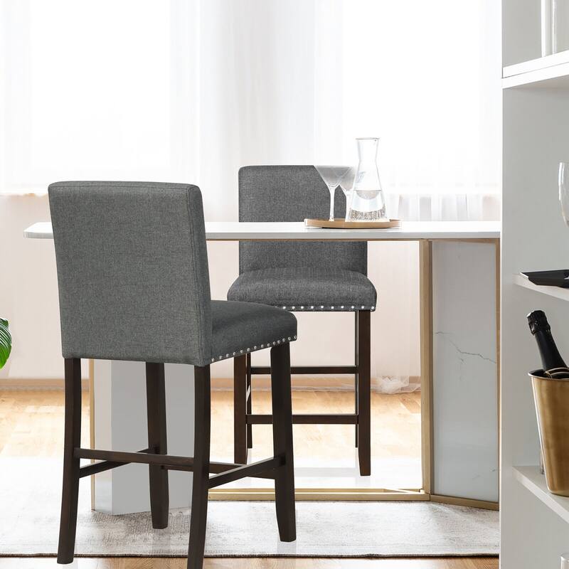 Gymax Set of 4 Bar Stools Linen Fabric Counter Height Chairs for