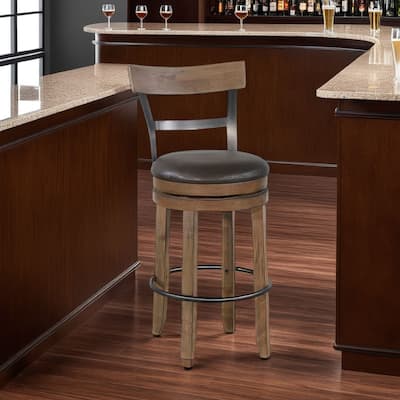 Yael Swivel Barstool Chair Set of 2, Gray Faux Leather, Brown, Black