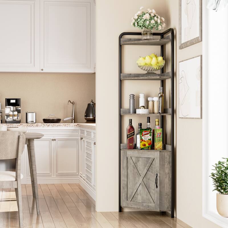 Corner Shelf Cabinet 5-Tier Corner Bookshelf Shelves Rustic Storage