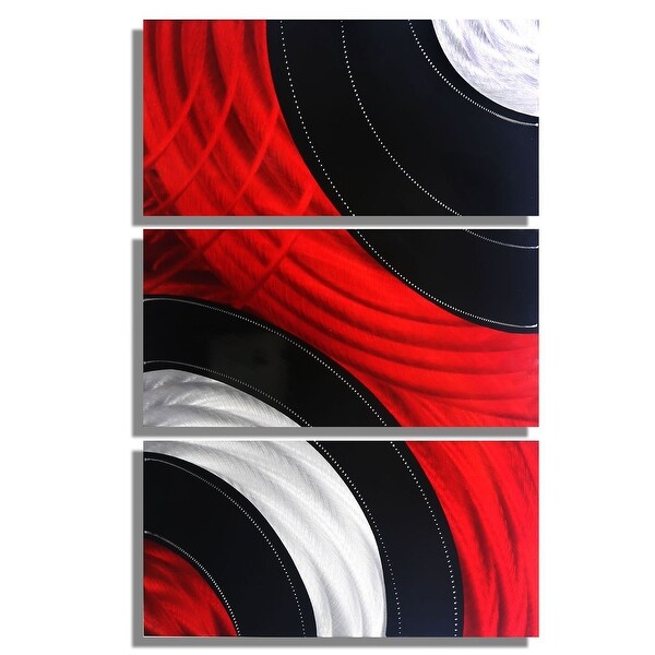 Statements2000 Modern Red Black Metal Wall Art Painting Jon Allen Critical Mass Slightly offset from the wall surface using a specially designed art hanger, the individual sections show off their unique drop. statements2000 modern red black metal