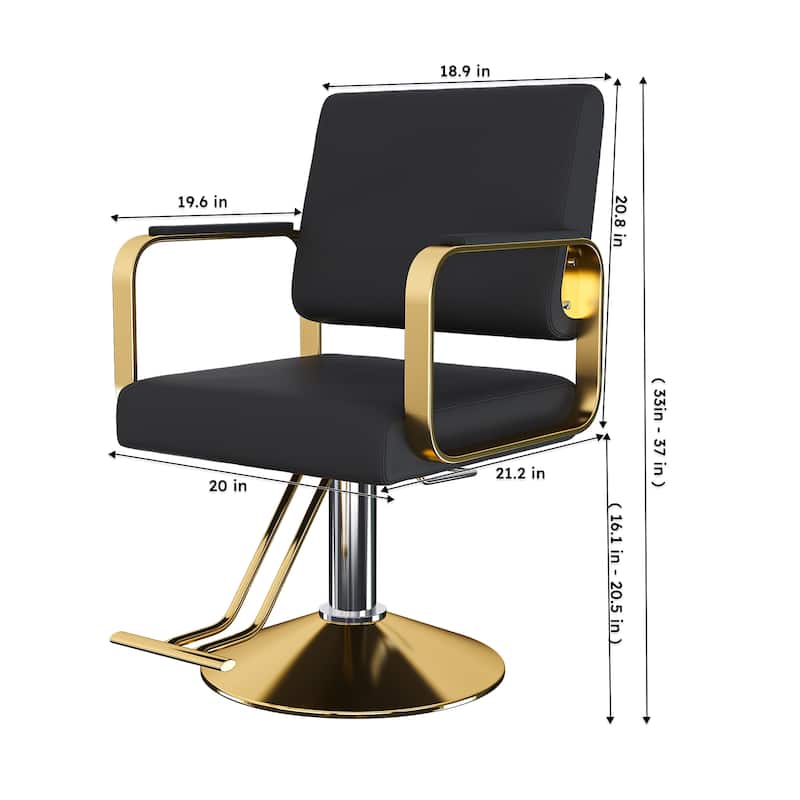 Roomfitters Hydraulic Salon Chair, 360 Swivel Styling Chair with Gold Base, Professional Barber Equipment, Black