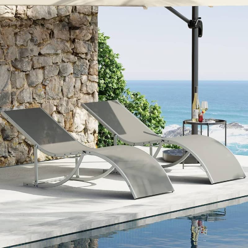 Outdoor Reclining Chaise Lounge Set of 2 for Deck, Garden - N/A
