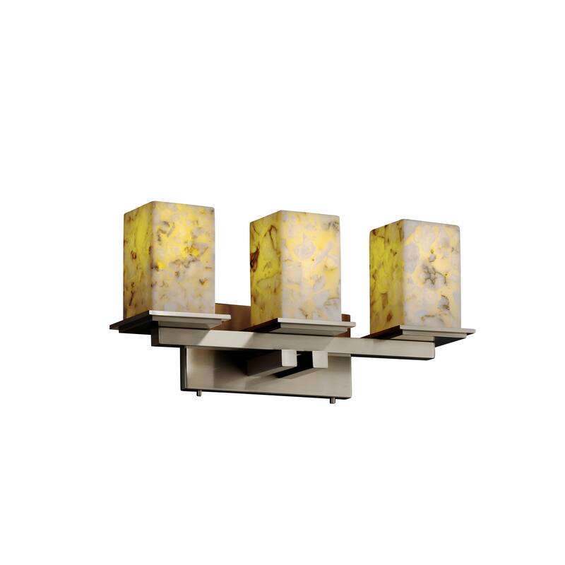 Justice Design Alabaster Rocks Montana 3-light Brushed Nickel Bath Bar, Square - Flat Rim Shade - Brushed Nickel