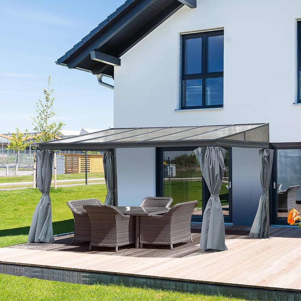 Outsunny 13' x 9.5' Outdoor Porch Patio Gazebo with Sloping Polycarbonate Roof, Durable Aluminum Frame, & Netted Curtain