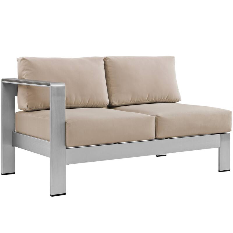 Beach Aluminum Outdoor Patio Left-Arm Loveseat - Beige/Silver