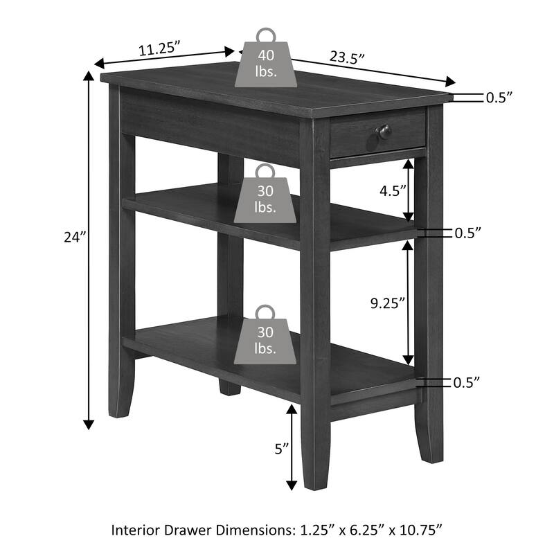 Convenience Concepts American Heritage 1 Drawer Chairside End Table with Charging Station and Shelves