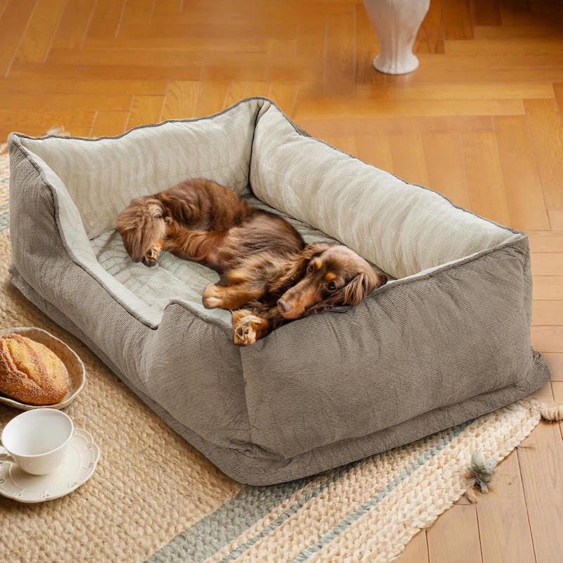 Soft Plush Bolstered Rectangle Dog Bed