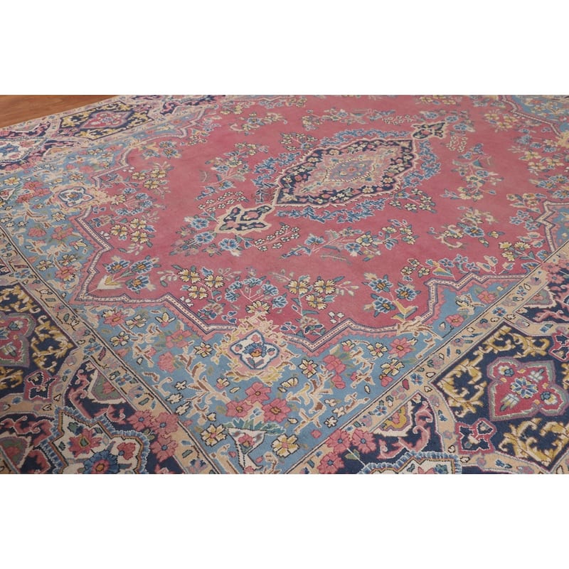 Pink Kerman Persian Vintage Area Rug Handmade Wool Carpet - 9'6"x 12'2"