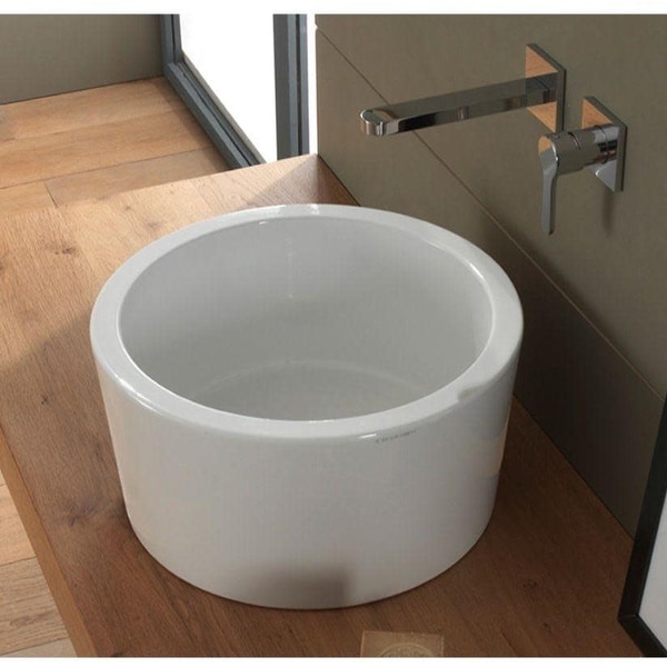 Nameeks 8808 Scarabeo 13-3/4" Ceramic Vessel Bathroom Sink - White / No Hole