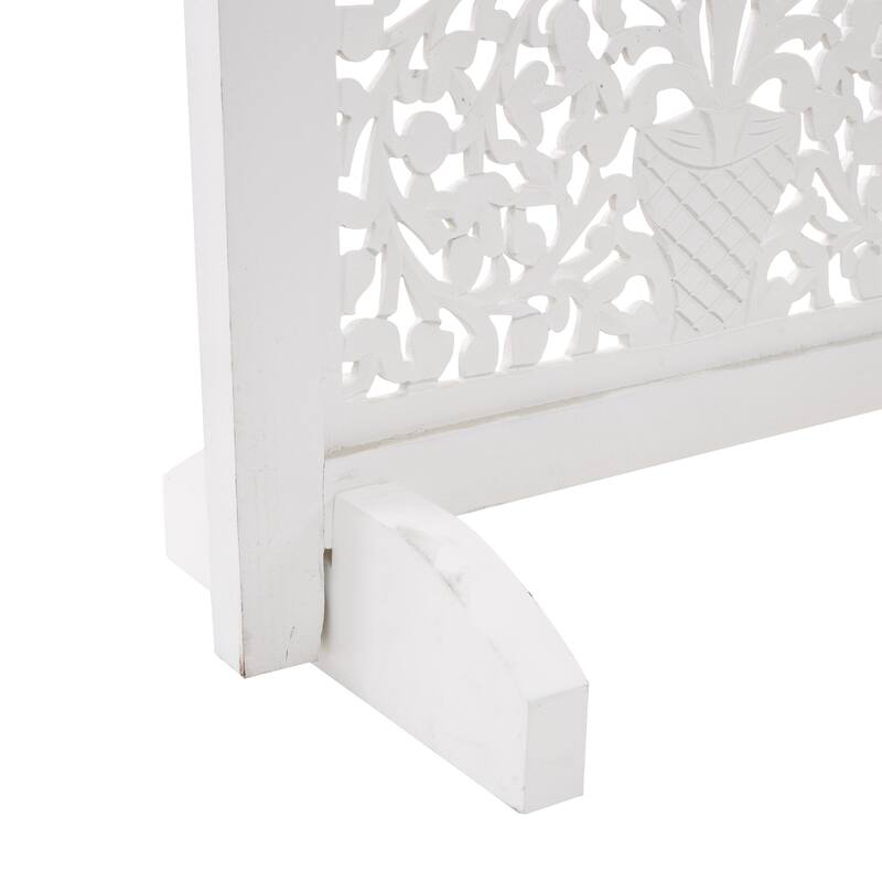 Black Wooden Handmade Large Flat Freestanding Carved Floral Partition Room Divider Screen