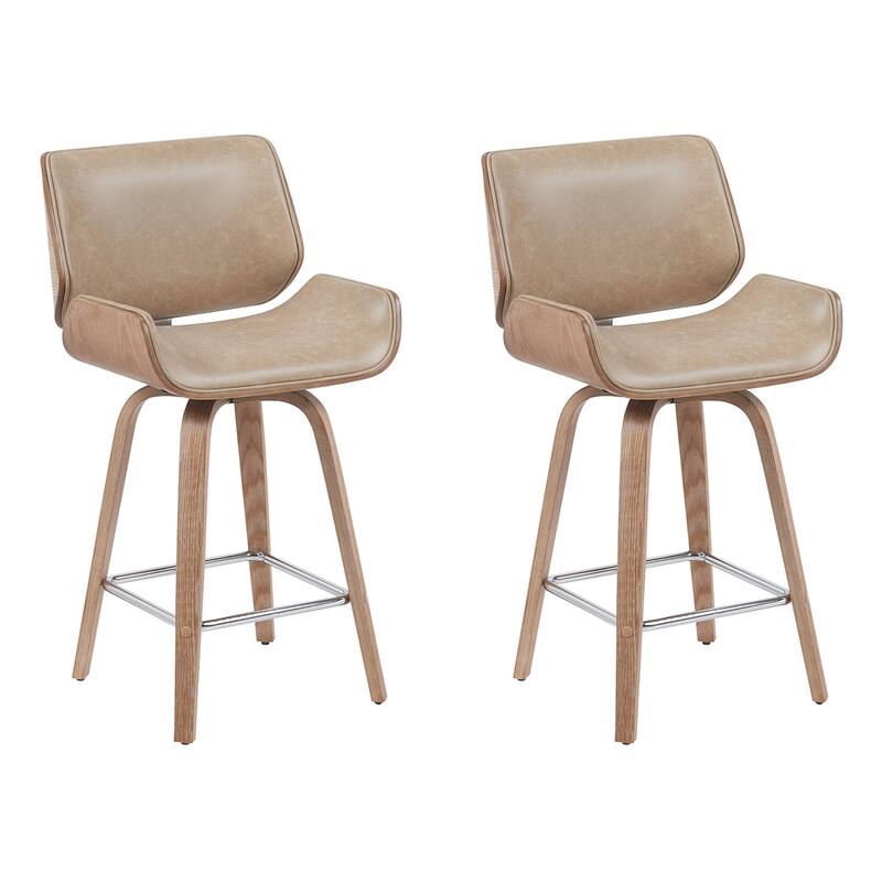 Tyler Mid-Century Swivel Bar Stool, Upholstered Counter Height Chair with Bentwood Legs