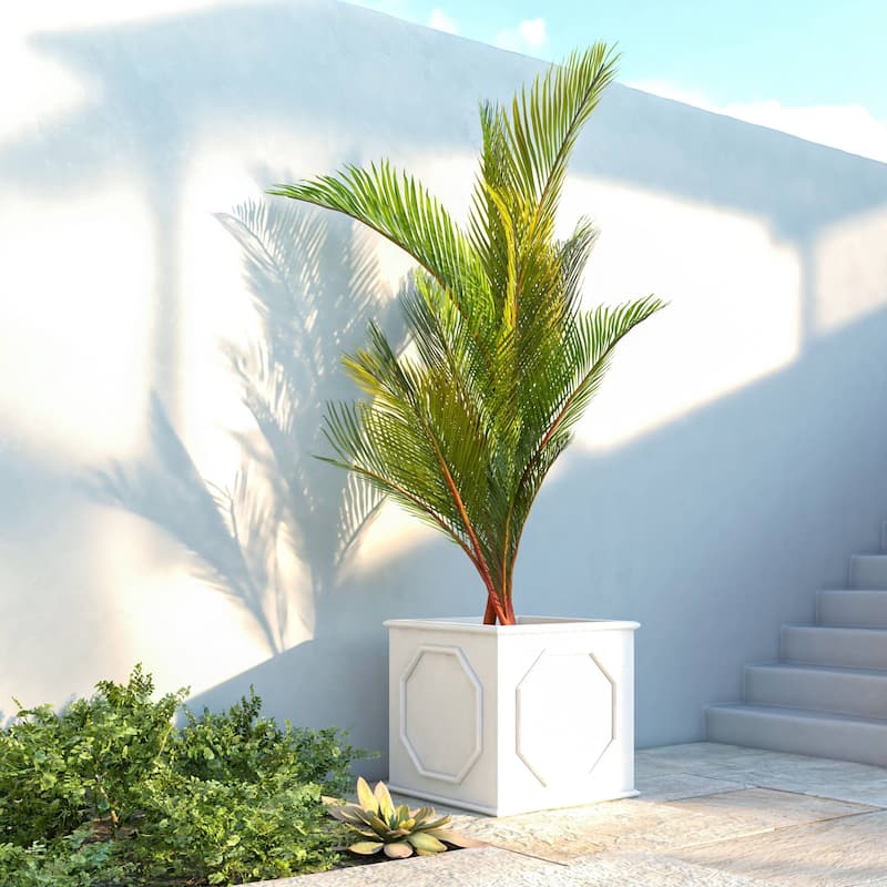 Sprout Modern Fiberstone Square Planter Pot with Drainage Holes for Home Garden Yard Patio Porch Office- No Assembly Required