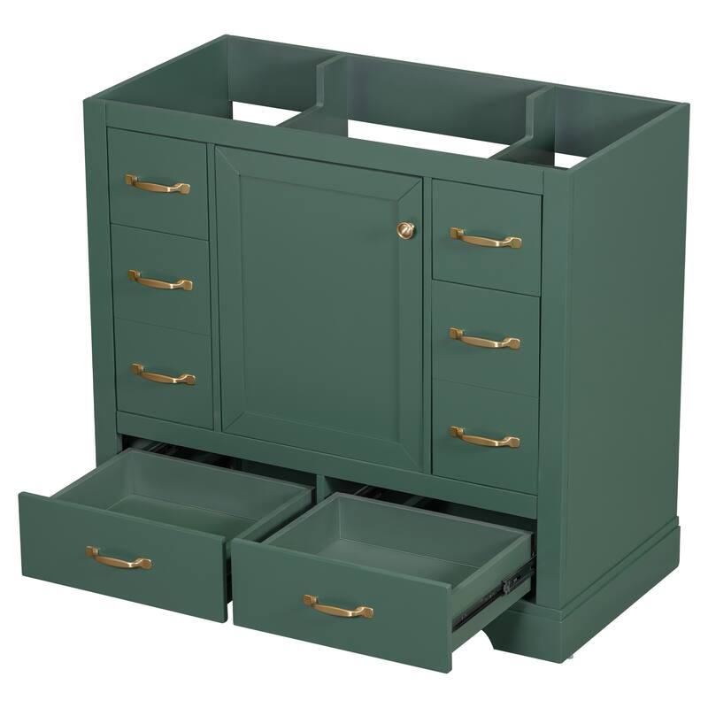 Freestanding Green Bathroom Cabinet Base - Ample Storage, Multi-Functional Drawers, Sink Not Included - 35.5in L