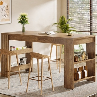 63 Inch Bar Table, Counter Height Pub Table with Storage Shelves - Bed ...