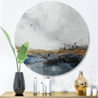 Designart "Grey Gold Modern Abstract Contemporary V" Abstract Marble Metal Round Wall Art