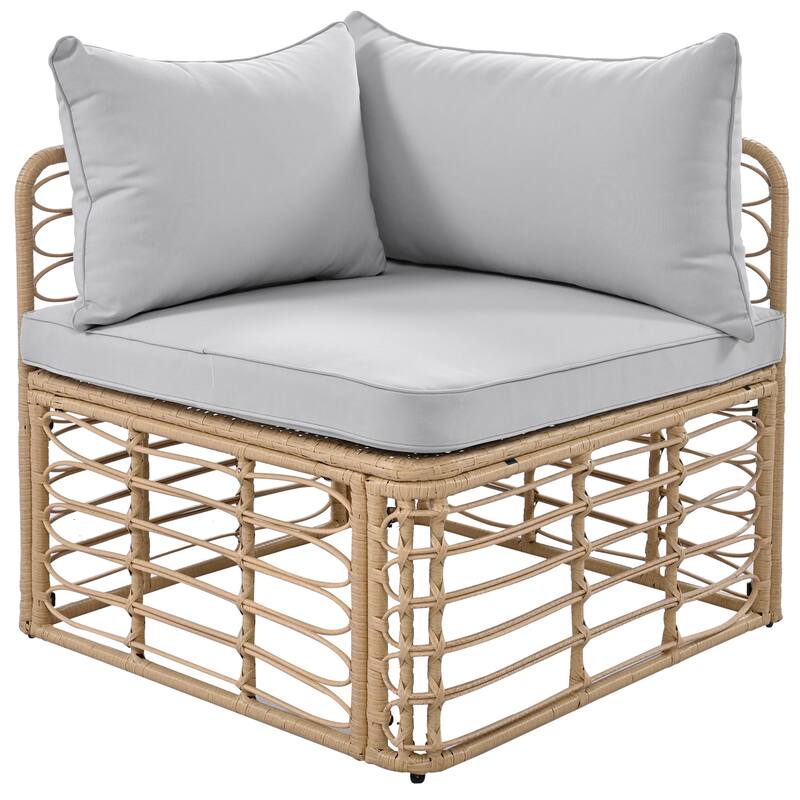 7 Pieces Outdoor Patio Furniture, with Thick Cushions & Pillows, All-Weather Rattan Sectional Sofa Set wRound Coffee Table