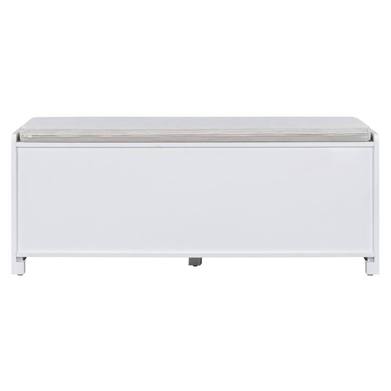 Rustic 47.4" Storage Bench Multifunctional Wooden Entryway Organizer with Removable Cushion and Rattan Doors