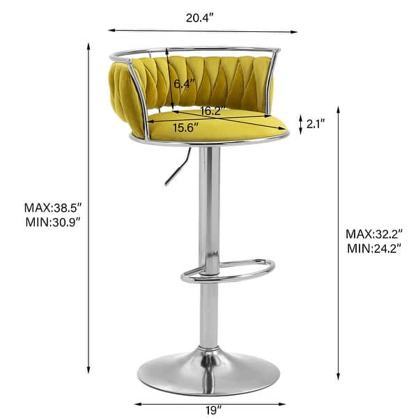 dimension image slide 9 of 24, Velvet Upholstered Adjustable Bar Stool Swivel Counter Chair Set of 2