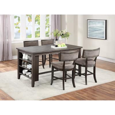 Dining Room Furniture Counter Height Dining Table w Side Shelves Rustic Espresso 5pc Dining Set Table and 4x High Chairs