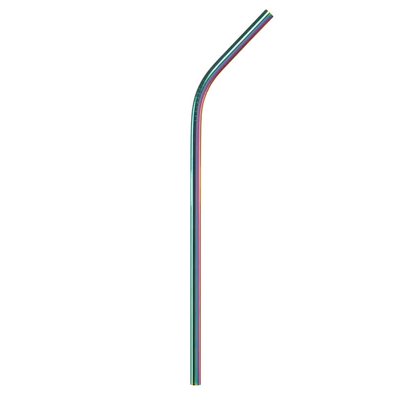 Gforce Eco-Friendly Reusable Stainless Steel Rainbow 10 Pack Straw Set, Including 2 Cleaning Brushes - 8.46"