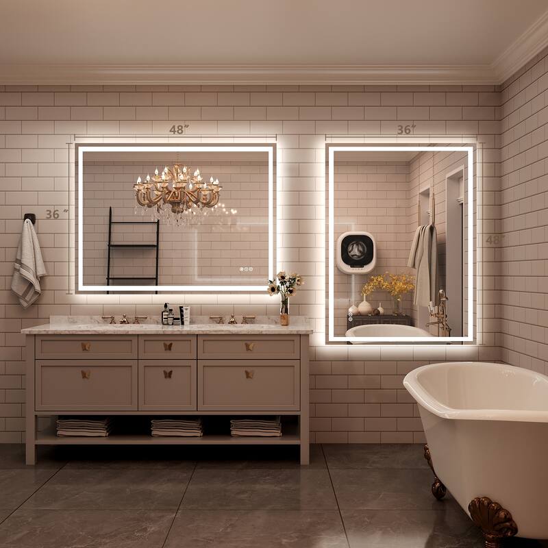 Frameless LED Front Light and Backlit 3 Colors Dimmable Anti-Fog Wall Bathroom Vanity Mirror