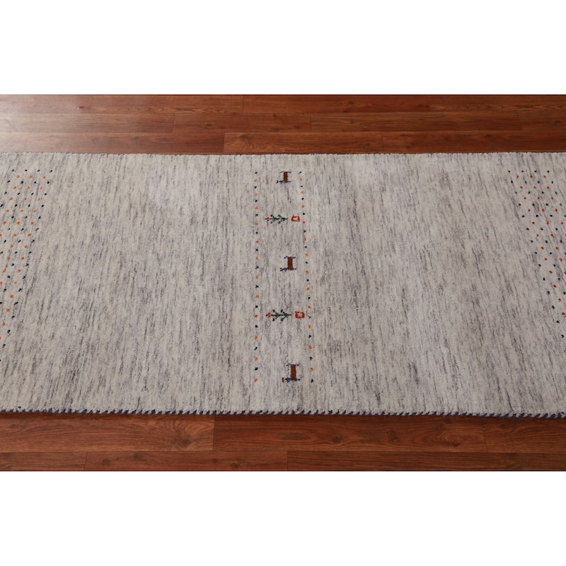 Hand Knotted Oriental 100% Wool Carpet Tribal Animal Pictorial Beige & Ivories Gabbeh Runner Rug - 9' 10'' X 2' 6''