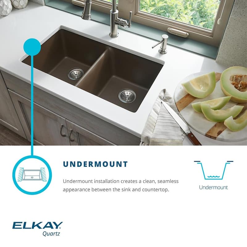 Elkay Quartz Classic 33" x 20-1/2" x 9-1/2", Offset Double Bowl Undermount Sink