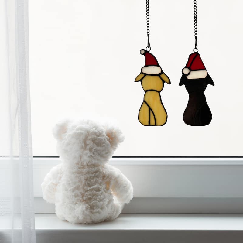 River of Goods Set of 2 "Precious Puppies" River of Goods Stained Glass Holiday Ornaments - 2.4" x 0.25" x 5.5"