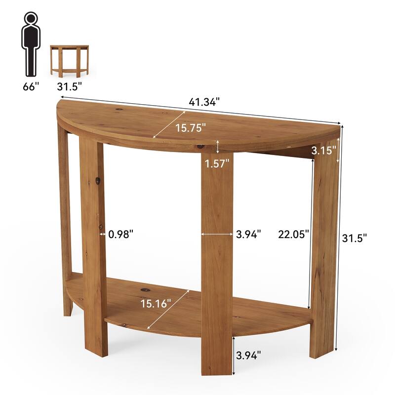 41.3 Inch Solid Wood Half-moon Console Table for Entryway - 15.75"D x 41.34"W x 31.5"H