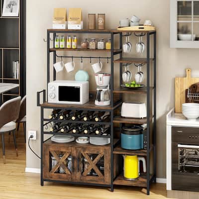 Moasis 6-Tier Kitchen Bakers Rack Utility Storage Shelf Microwave Oven Stand With Wine Rack