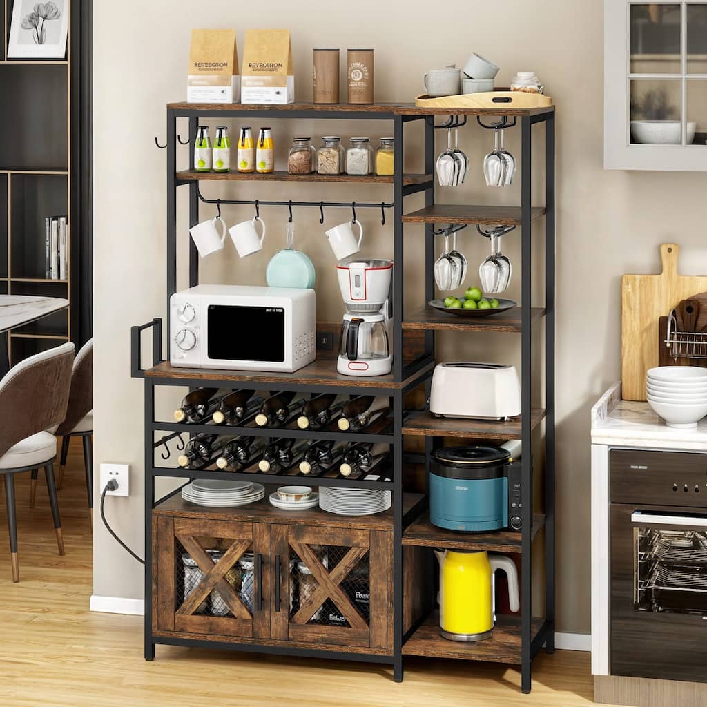 Moasis 6-Tier Kitchen Bakers Rack Utility Storage Shelf Microwave Oven Stand With Wine Rack