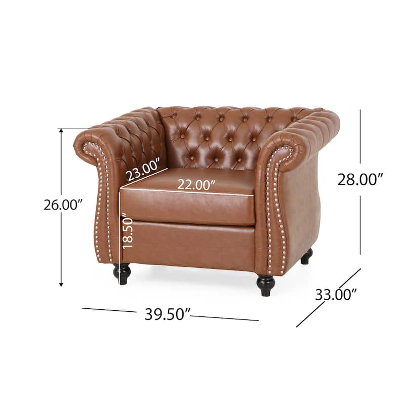 PU Tufted Accent Chair with Chesterfield Design, Nailhead Accents, and Foam-Pocket Spring Seat