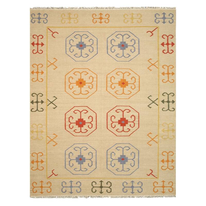 Beige Traditional Oriental Reversible Kilim Area Rug - Elegant and Timeless Design - 5' x 8'