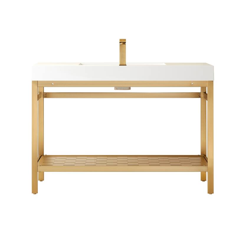Ablitas 48" Single Vanity in Metal with Stone Sink Top&Mirror