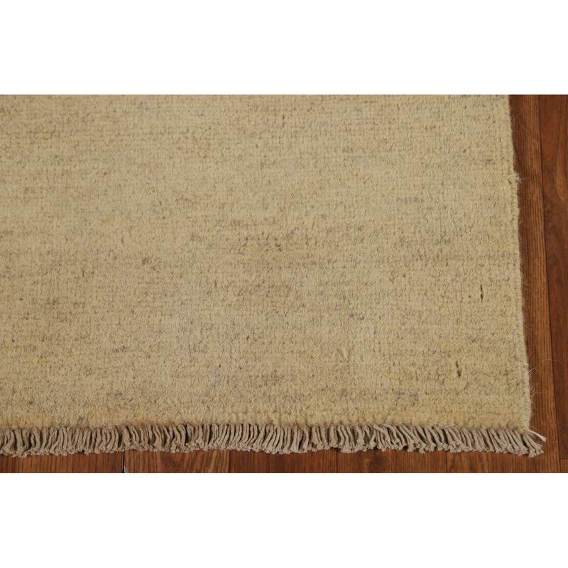 Modern Muted Yellow Gabbeh Runner Rug Hand-Knotted Wool Carpet - 2'8" x 9'8"