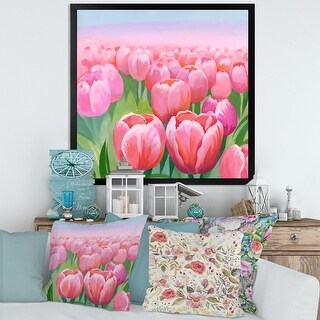 Designart "Field Of Pink Tulips In The Field" Traditional Framed Art ...