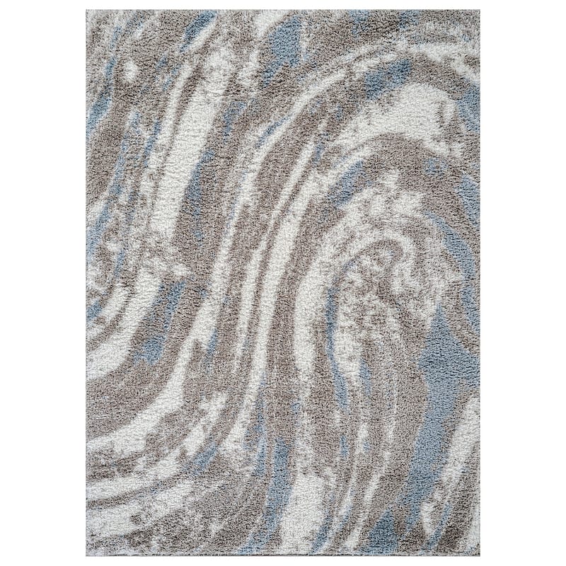 Marble Swirl Shag Rug - Blue - Medium Pile - Great for Living Room, Bedroom, or Entryway