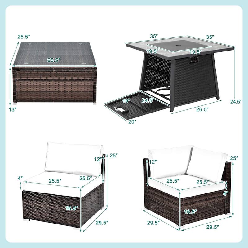 Costway 7 PCS Patio Furniture Set with 35" Propane Gas Fire Pit Table - See Details