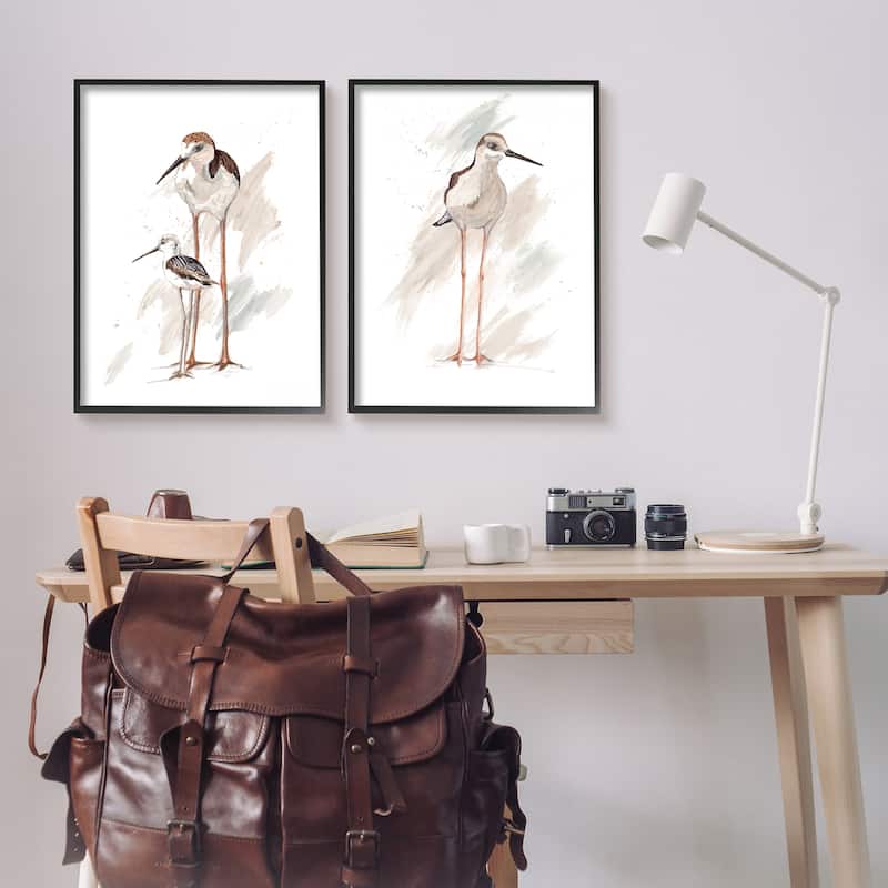 Stupell Sandpiper Bird Family Sunny Beach Coastal Bird 2pc Multi Piece Framed Wall Art Set - White