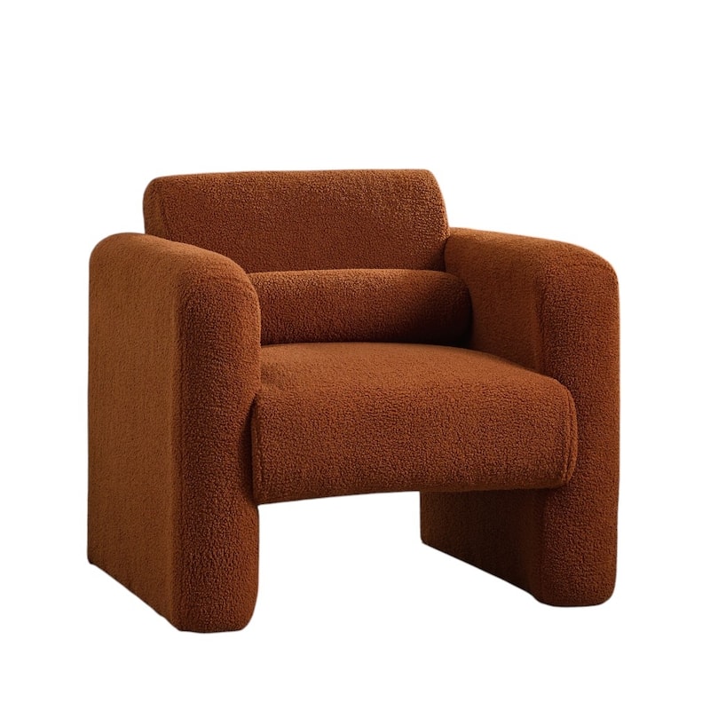 HomeRoots 31" Burnt Orange Boucle Upholstered Arm Chair And Toss Pillow - 30.70 in. x 30.90 in. x 33.50 in.