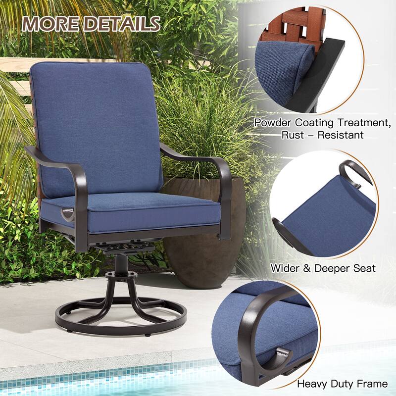 EROMMY Outdoor Swivel Patio Chairs, Heavy Duty Dining Chairs with Thickened Cushions, Wicker Patio Chairs with Gentle Rocker