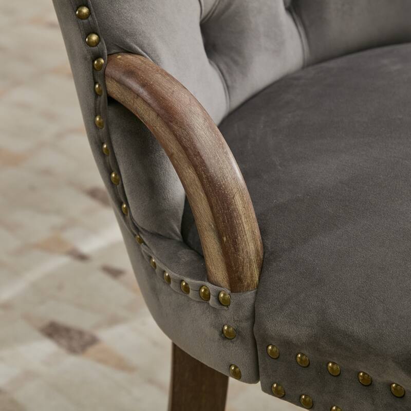 Velvet Dining Chair with Tufted Trim and Wood Legs (Set of 2)