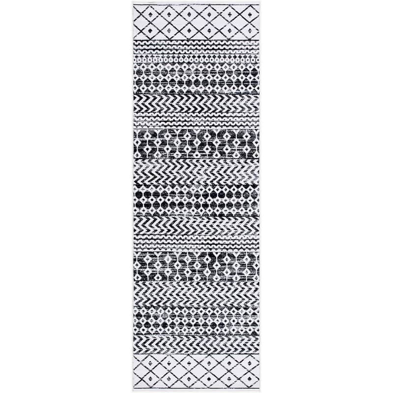 Livabliss Scandinavian Lavable Diamond Washable Area Rug - 2'6" x 8' - White/ Black