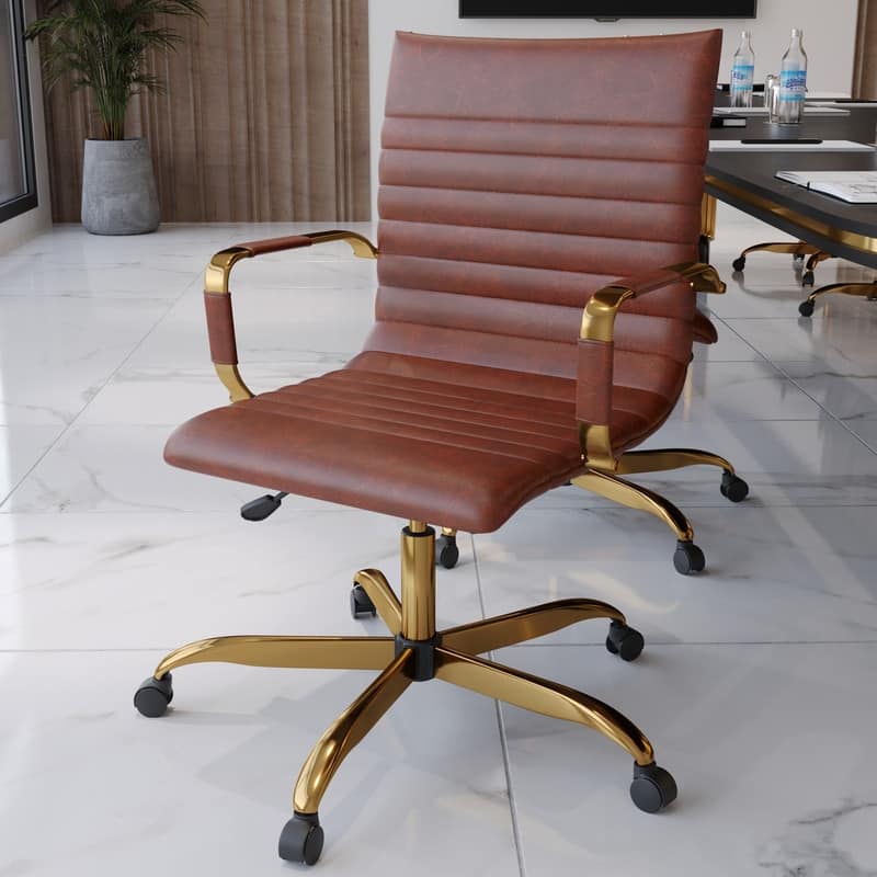 Harris Modern Gold Frame Leather Office Chair with Padded Seat, Adjustable Height, 360° Swivel, and Smooth Rolling Casters